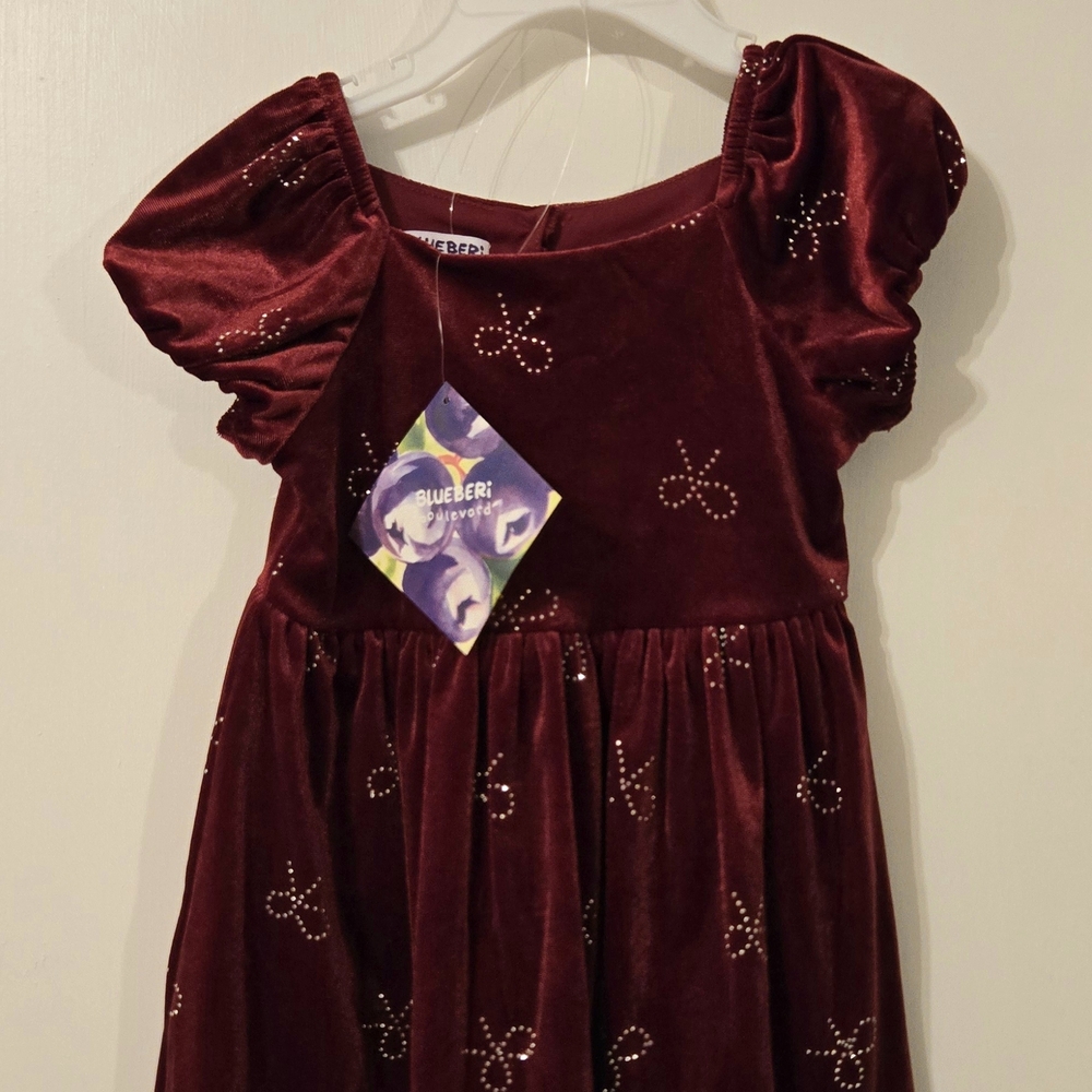 Blueberi Boulevard Christmas Red Velvet Dress With Bows